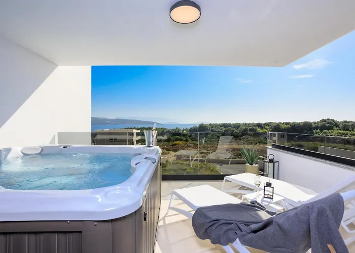 Deluxe With Heated Pool, Whirpool, Sea View Near Beautiful Iii - By Traveler Tourist Agency Krk Id 2402 Villa Krk Town